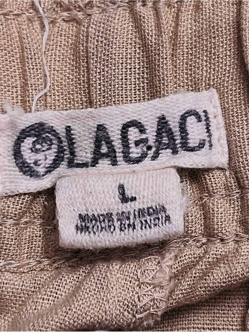 Lagaci  Crop Pants Linen Blend Tan Beach Drawstring Elastic Pull On Pockets Sz L - Picture 11 of 12